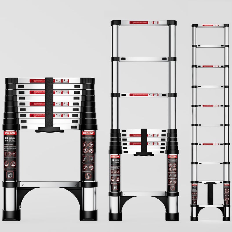 KLINK Telescoping Ladder,9.5 FT Aluminum Lightweight Extension Ladder with 2 Triangle Stabilizers, Heavy Duty 330lbs Max Capacity - Image 1